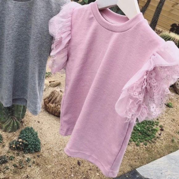 NWT Beautiful PINK Lace Short Sleeve T shirt Girls - Picture 6 of 6